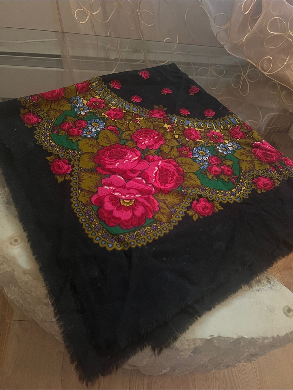 Women's Black Floral Border Skirt - Pink Rose Print